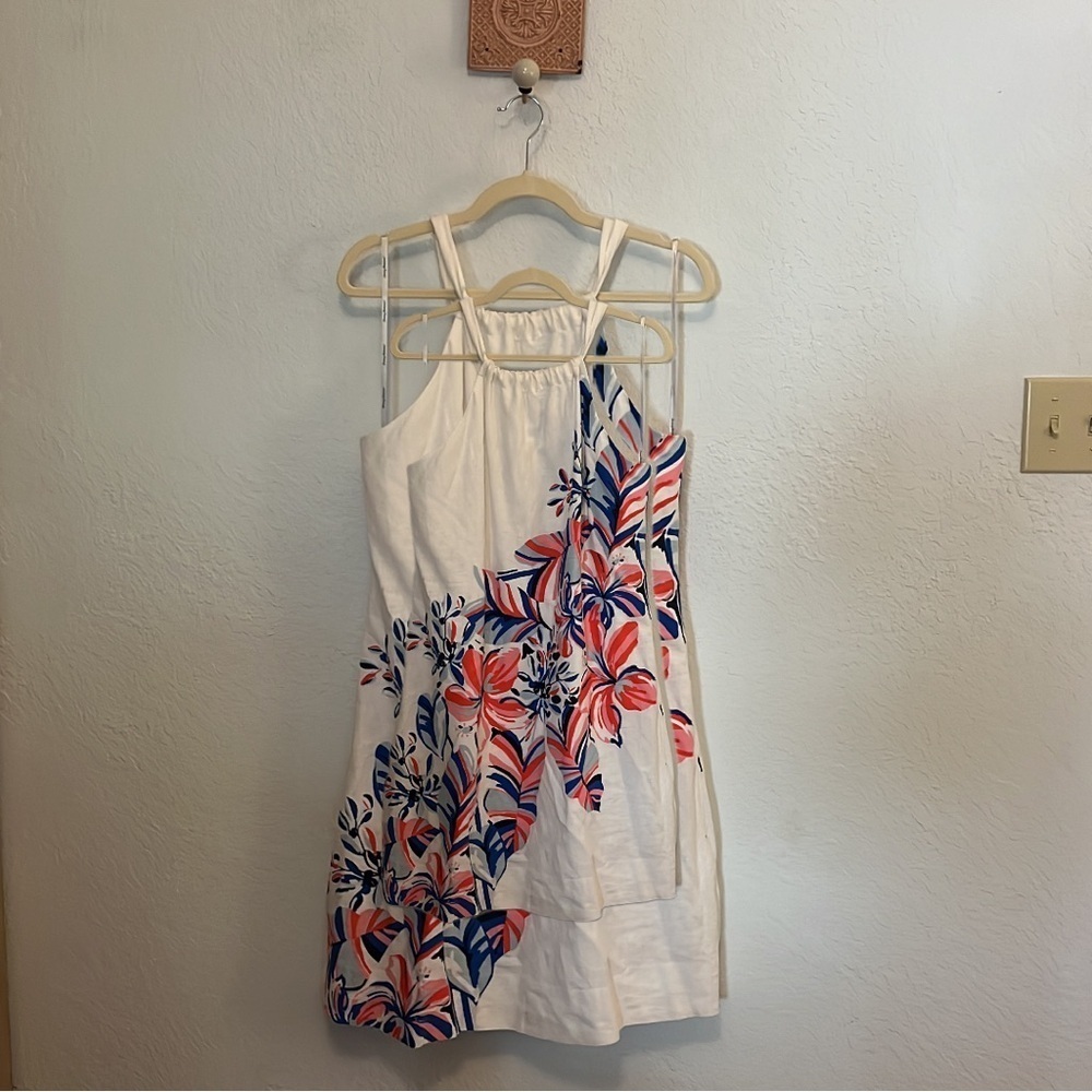 Womens Tommy Bahama Le Tigre Linen Blend Blue Pink White Floral Dress Size Large